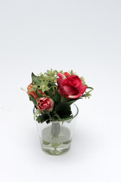 Buchet de Trandafiri artificiali in vas de sticla 12 cm HO portocaliu