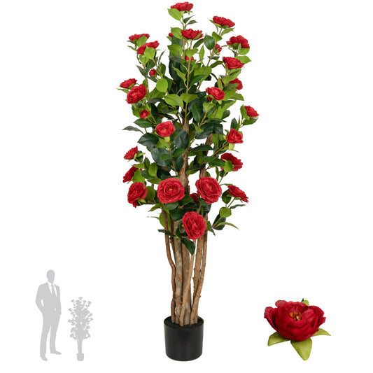 Copac artificial Camelia Japonica H120 cm cu 261 frunze si 36 flori rosii