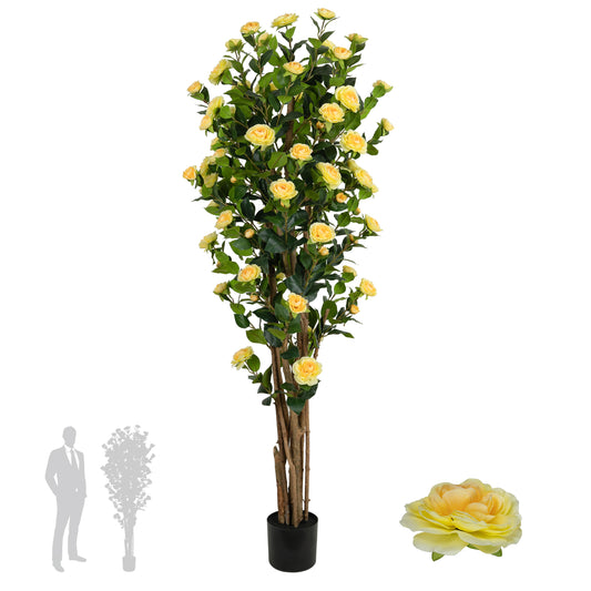 Copac artificial Camelia Japonica H180 cm cu 522 frunze si 72 flori crem
