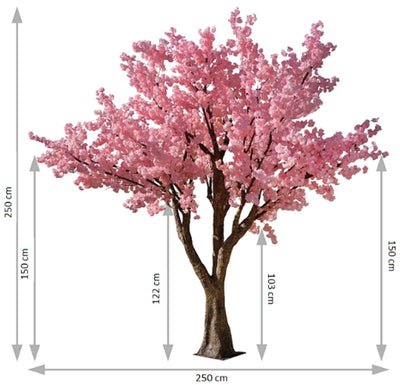 Copac artificial H250cm Cires cu flori roz deschis, coroana D250cm