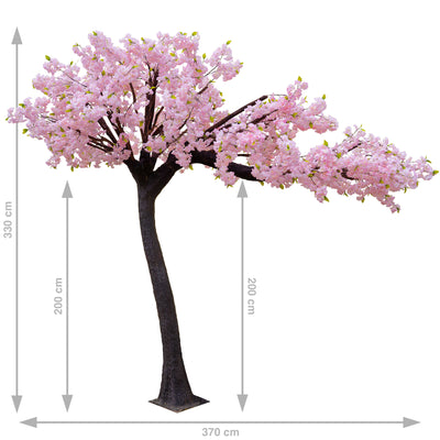 Copac artificial H330cm Cires cu flori roz inchis, coroana L320cm