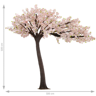 Copac artificial H320cm Cires cu flori roz si roz deschis, coroana L320cm