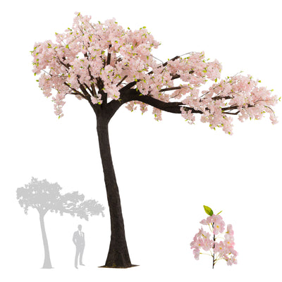 Copac artificial H320cm Cires cu flori roz, coroana L320cm