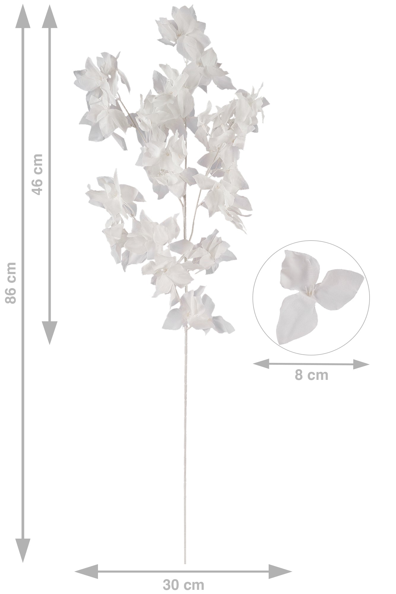 Crenguta cu flori artificiale albe de bougainvilea H86 cm