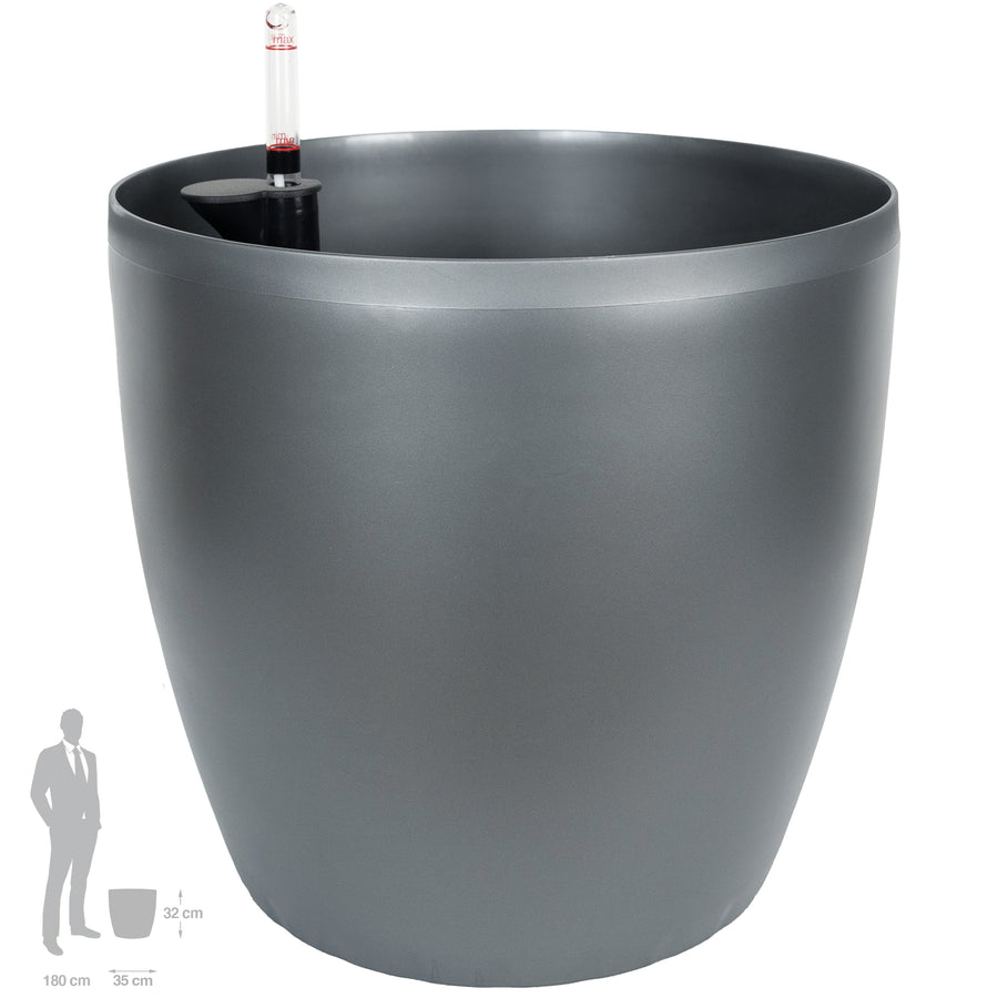 Ghiveci inteligent H32xD35 cm cu set complet udare Classico cu set complet udare. antracit metal mat