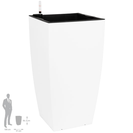 Ghiveci inteligent H56.5x31x31 cm cu set complet udare Cubico alb mat