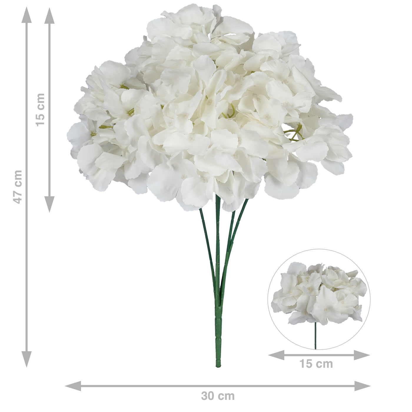 Hortensie artificiala alba D30xH47cm. cu 5 flori