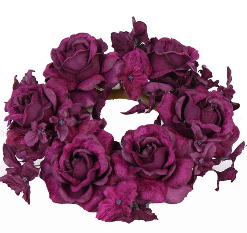 Inel pentru lumanare cu flori artificiale rosii D7.5X18 cm