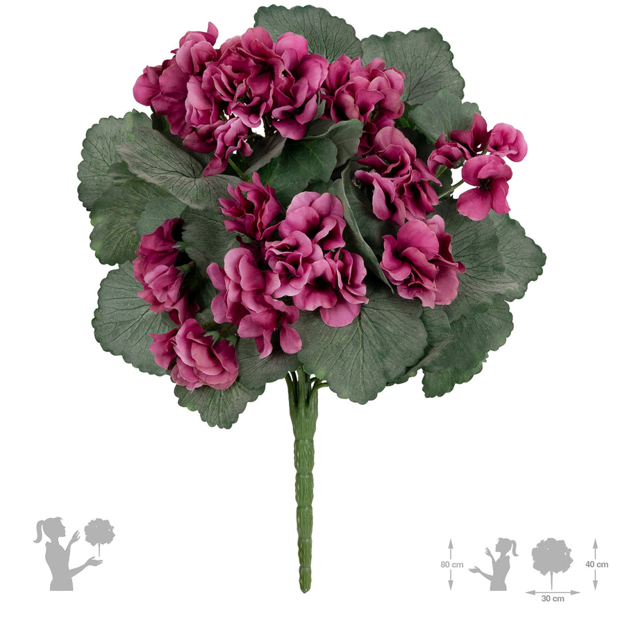 Muscata artificiala tufa H40 cm cu 48 frunze si 11 flori roz intens