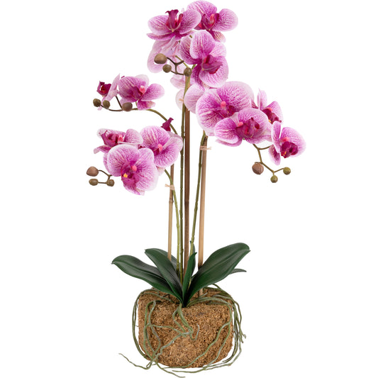 Orhidee artificiala roz-magenta cu alb cu aspect natural H61 cm cu 3 tulpini