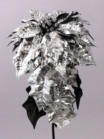 Poinsettia artificiala Metal D25xH80 cm argintiu