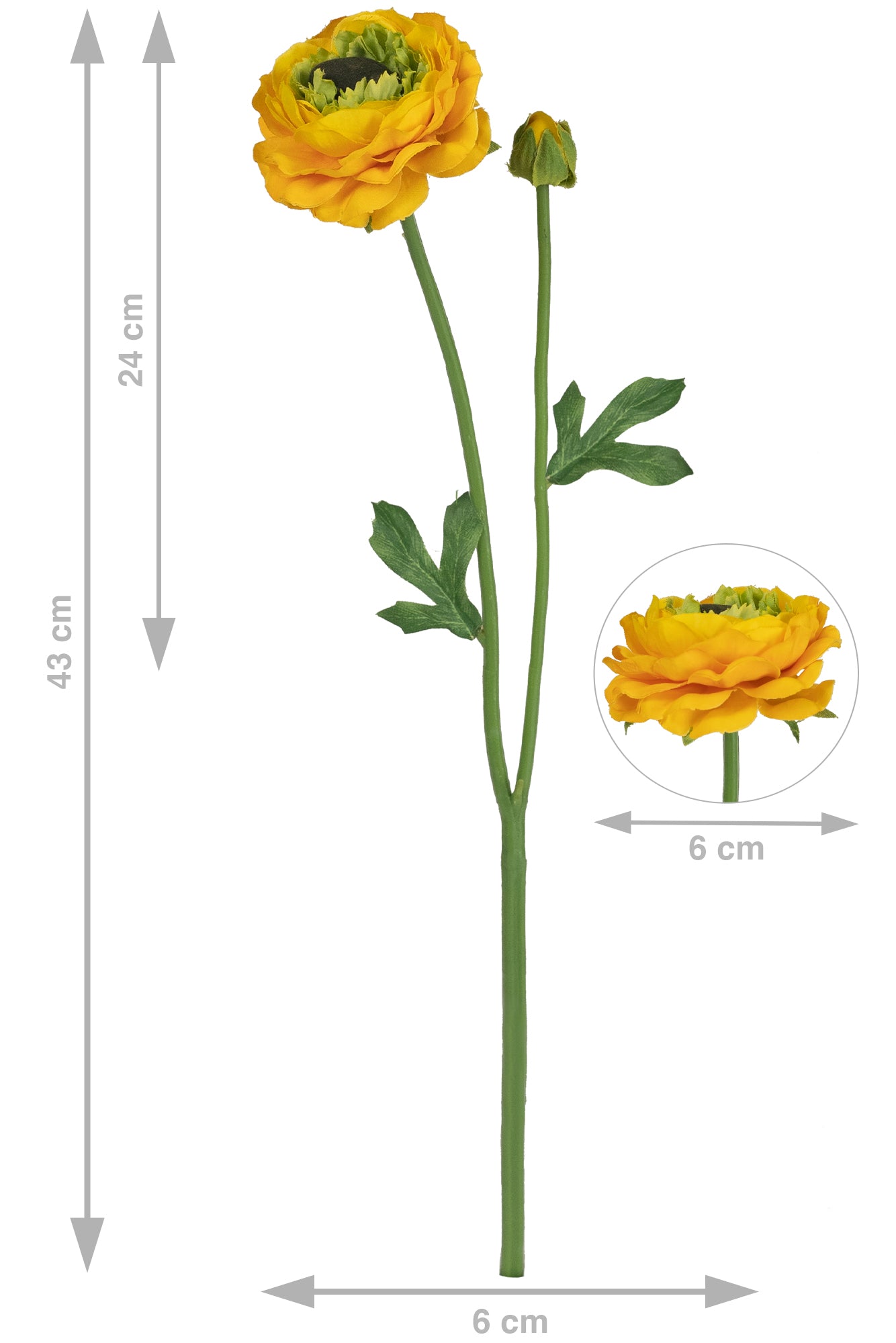 Ranunculus artificial galben D6xH43 cm HO