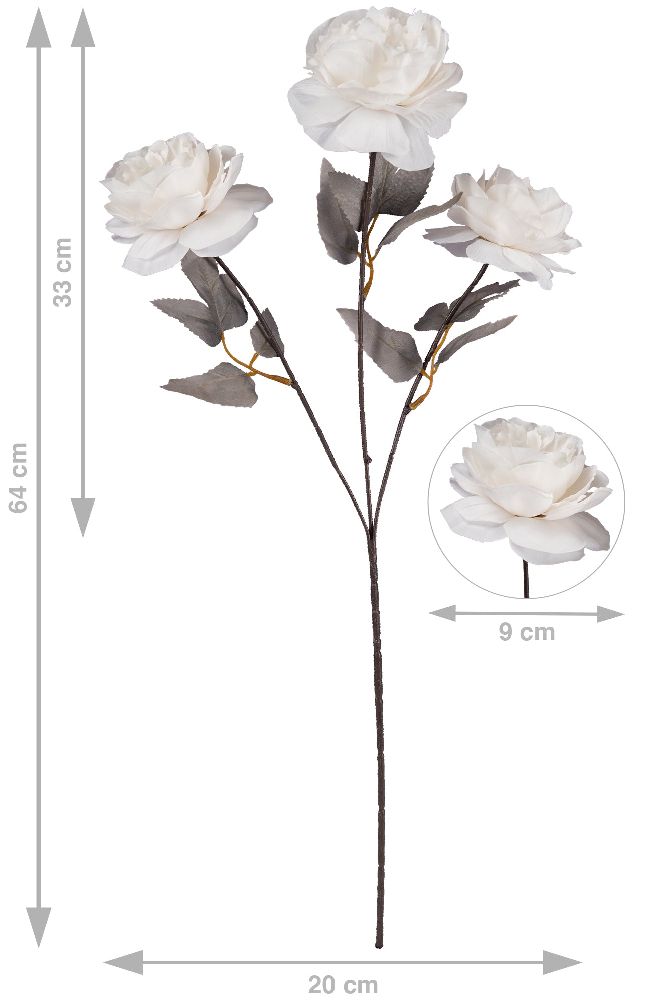 Trandafir tros artificial tea alb D20xH64 cm