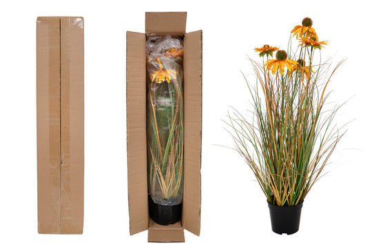 Iarba artificiala Onion 60 cm cu 5 flori galbene de crizantema
