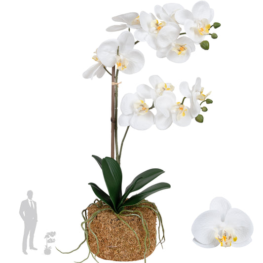 Orhidee artificiala alba cu aspect natural H58 cm cu 2 tulpini