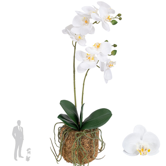Orhidee artificiala alba cu aspect natural H51 cm cu 2 tulpini