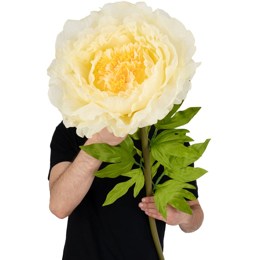 Bujor artificial D38xH110 cm galben cu tulpina gigant XL fara suport