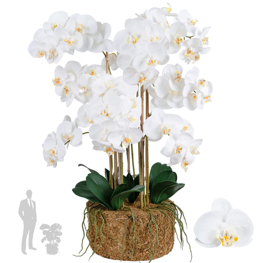Orhidee artificiala alba cu aspect natural H80 cm cu 9 tulpini