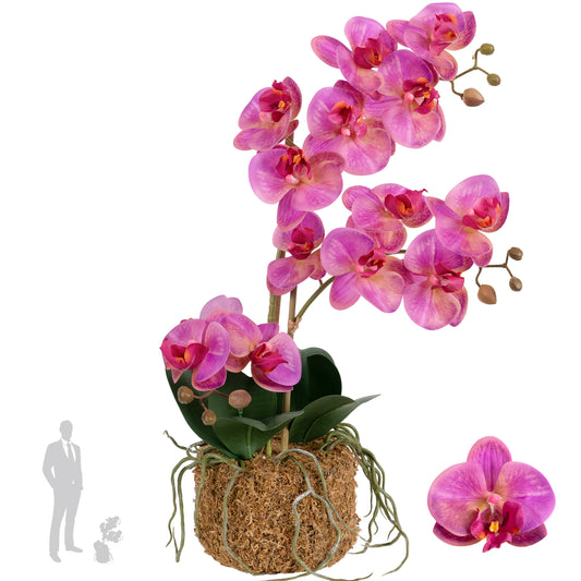 Orhidee artificiala roz cu aspect natural H54 cm cu 3 tulpini