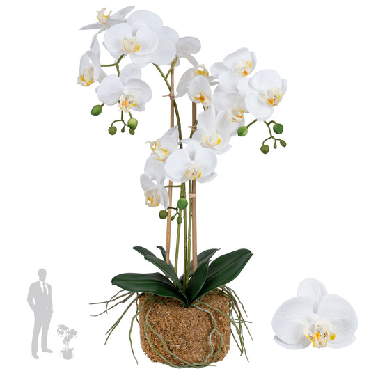 Orhidee artificiala alba cu aspect natural H64 cm cu 3 tulpini