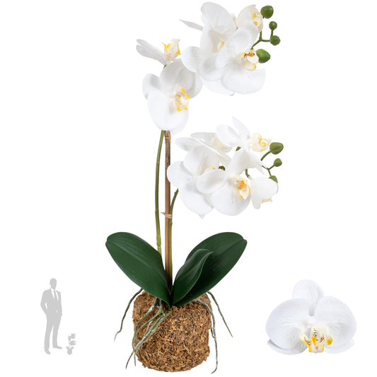 Orhidee artificiala alba cu aspect natural H46 cm cu 2 tulpini