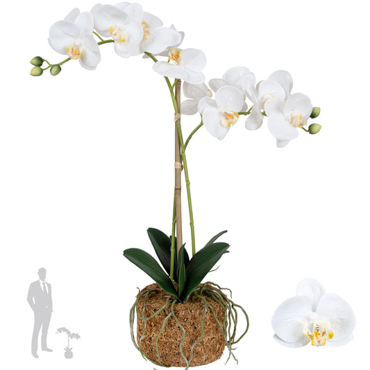 Orhidee artificiala alba cu aspect natural H56 cm cu 2 tulpini