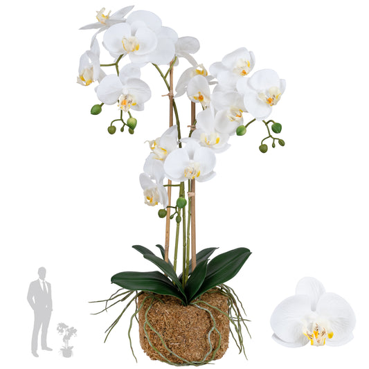 Orhidee artificiala alba cu aspect natural H64 cm cu 3 tulpini