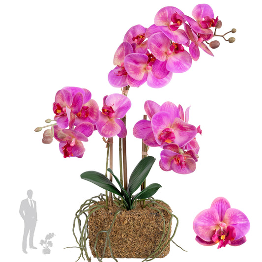 Orhidee artificiala roz cu aspect natural H54 cm cu 3 tulpini