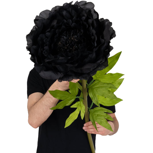 Bujor artificial D38xH110 cm negru cu tulpina gigant XL fara suport