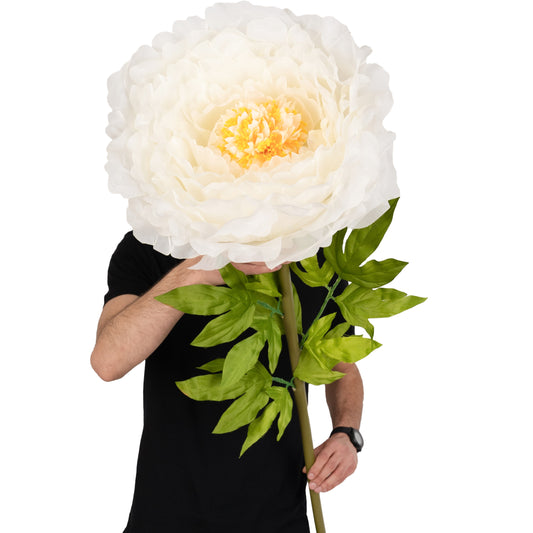 Bujor artificial D48xH130 cm ivory cu tulpina gigant XXL