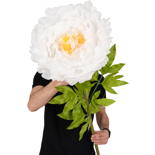 Bujor artificial D48xH130 cm alb cu tulpina gigant XXL