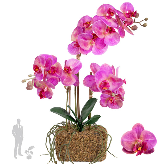 Orhidee artificiala roz cu aspect natural H54 cm cu 3 tulpini