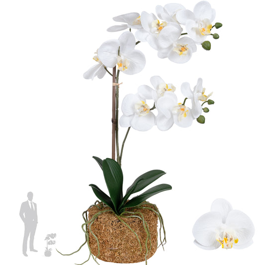 Orhidee artificiala alba cu aspect natural H58 cm cu 2 tulpini
