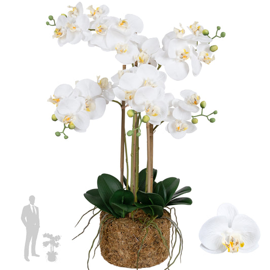 Orhidee artificiala alba cu aspect natural H72 cm cu 6 tulpini