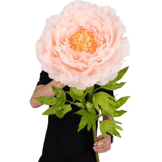 Bujor artificial D48xH130 cm piersica cu tulpina gigant XXL