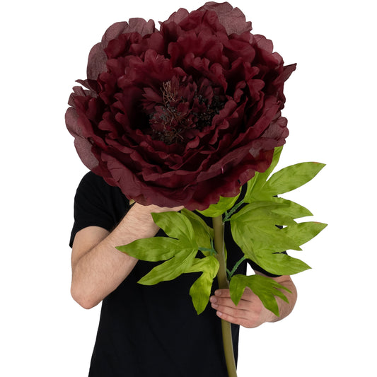 Bujor artificial D38xH110 cm burgundy cu tulpina gigant XL fara suport