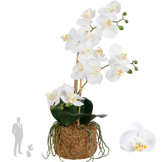 Orhidee artificiala alba cu aspect natural H54 cm cu 3 tulpini
