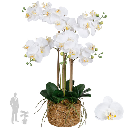 Orhidee artificiala alba cu aspect natural H72 cm cu 6 tulpini