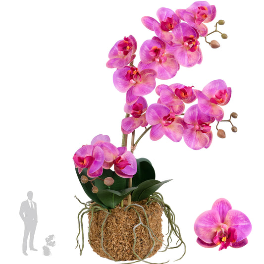 Orhidee artificiala roz cu aspect natural H54 cm cu 3 tulpini