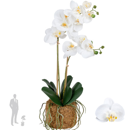 Orhidee artificiala alba cu aspect natural H53 cm cu 2 tulpini