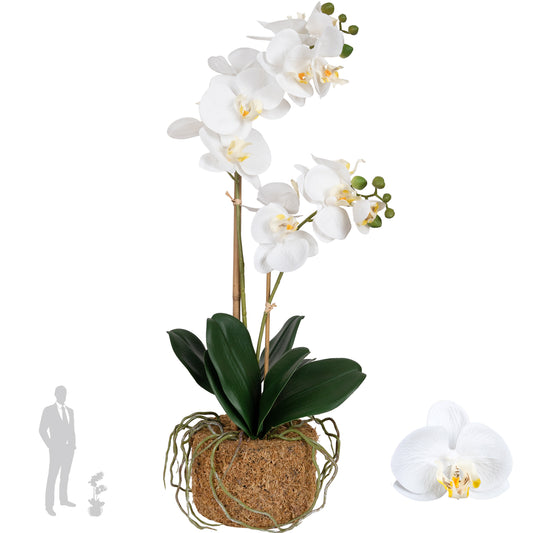 Orhidee artificiala alba cu aspect natural H56 cm cu 2 tulpini