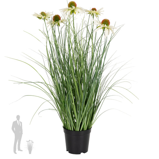 Iarba artificiala Onion 60 cm cu 5 flori albe de crizantema