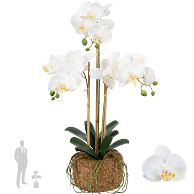 Orhidee artificiala alba cu aspect natural H61 cm cu 3 tulpini