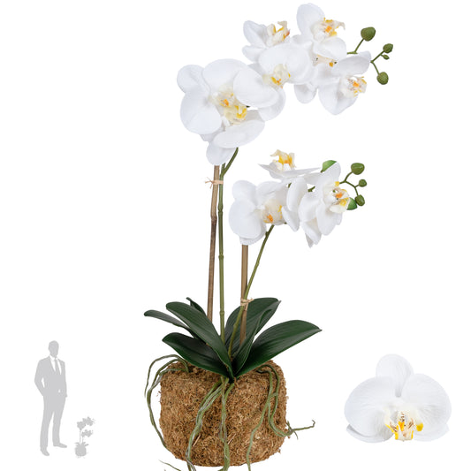 Orhidee artificiala alba cu aspect natural H56 cm cu 2 tulpini