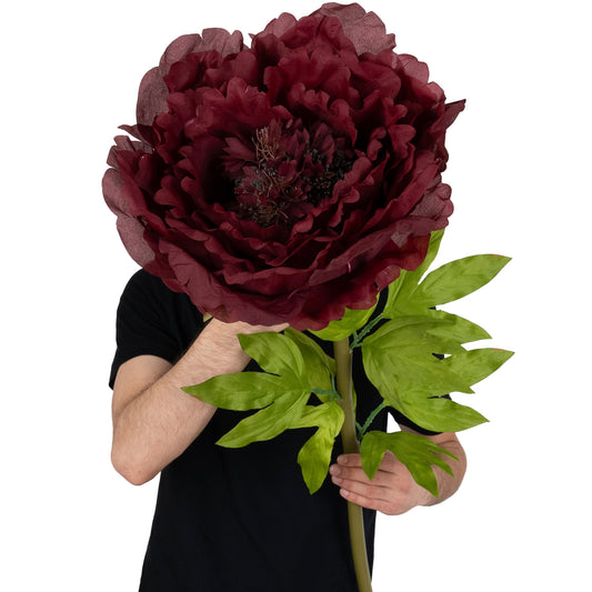 Bujor artificial D38xH110 cm burgundy cu tulpina gigant XL fara suport