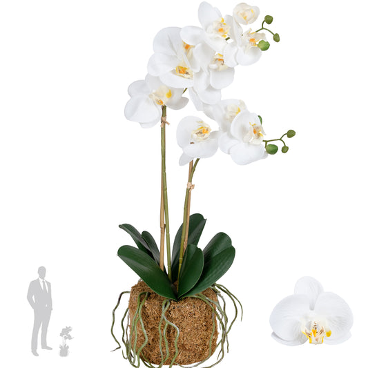 Orhidee artificiala alba cu aspect natural H53 cm cu 2 tulpini