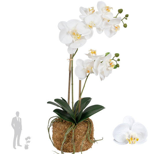 Orhidee artificiala alba cu aspect natural H56 cm cu 2 tulpini