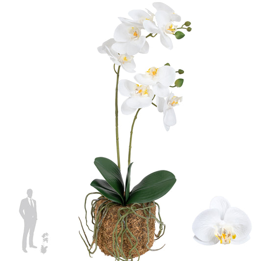 Orhidee artificiala alba cu aspect natural H51 cm cu 2 tulpini
