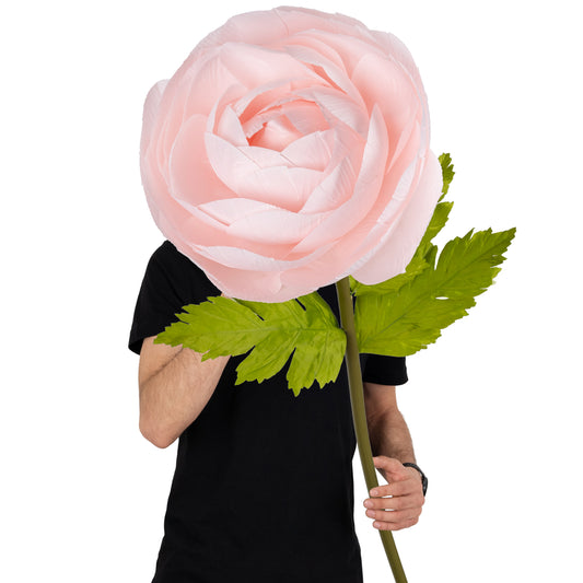 Ranunculus artificial D40xH125 cm roz deschis cu tulpina gigant XXL fara suport
