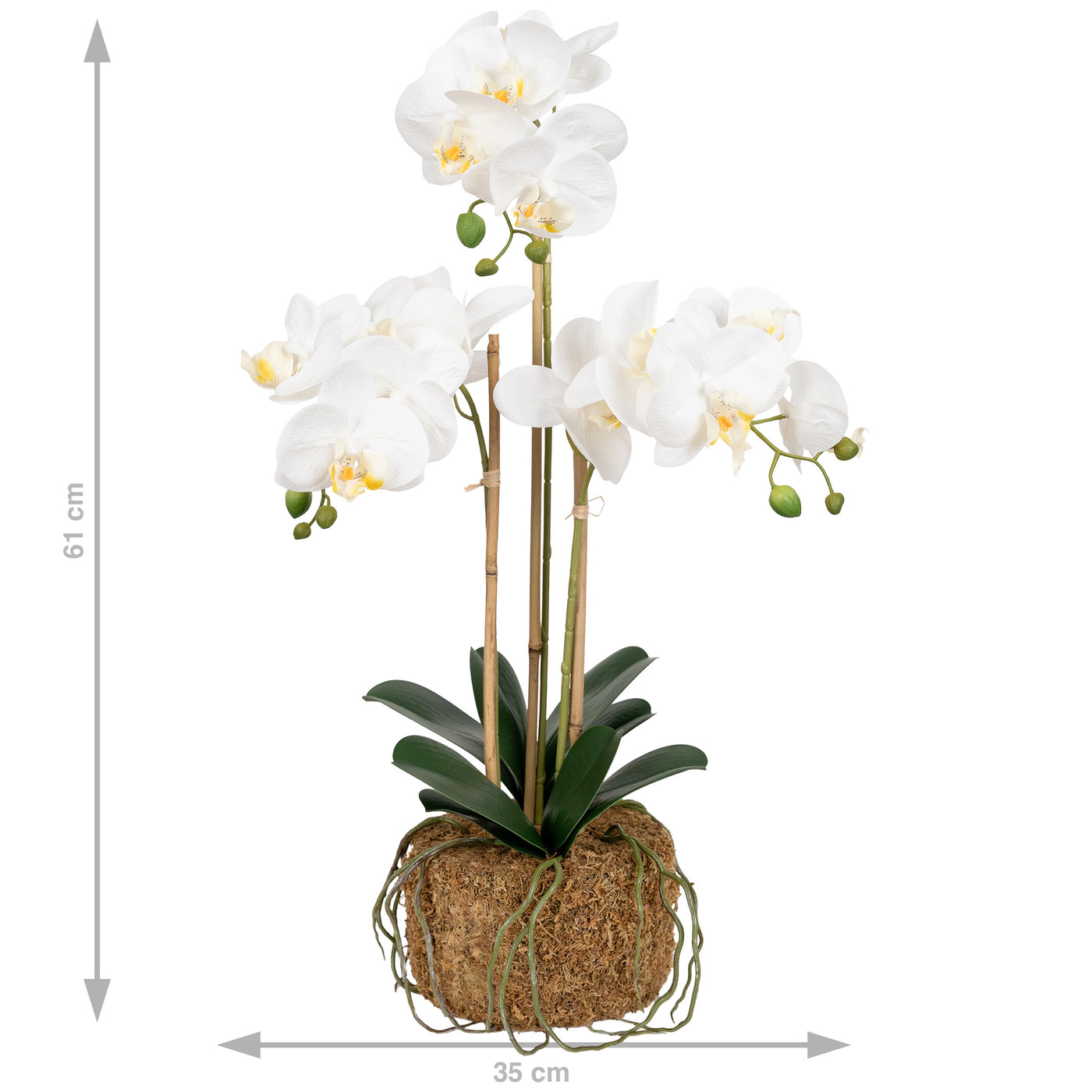 Orhidee artificiala alba cu aspect natural H61 cm cu 3 tulpini